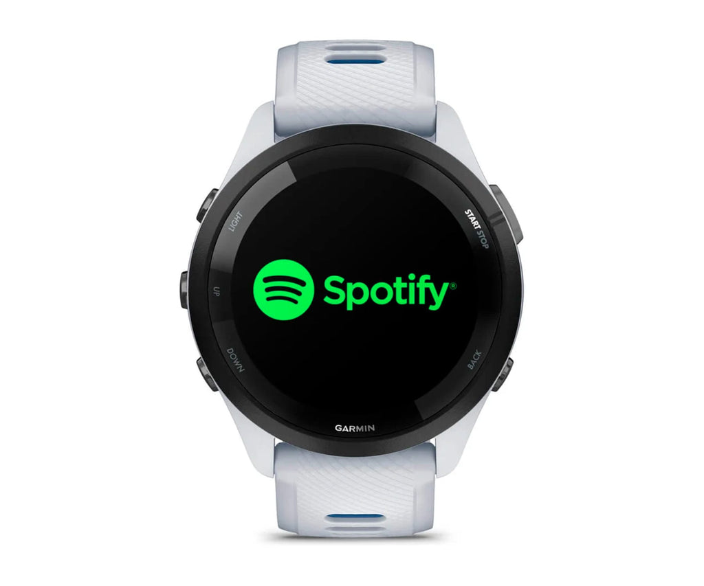 GARMIN FORERUNNER® 265 NEGRO CON CARCASA EN BLANCO Y CORREA DE SILICONA EN BLANCO/AZUL / SMARTWATCH 46MM - detalle