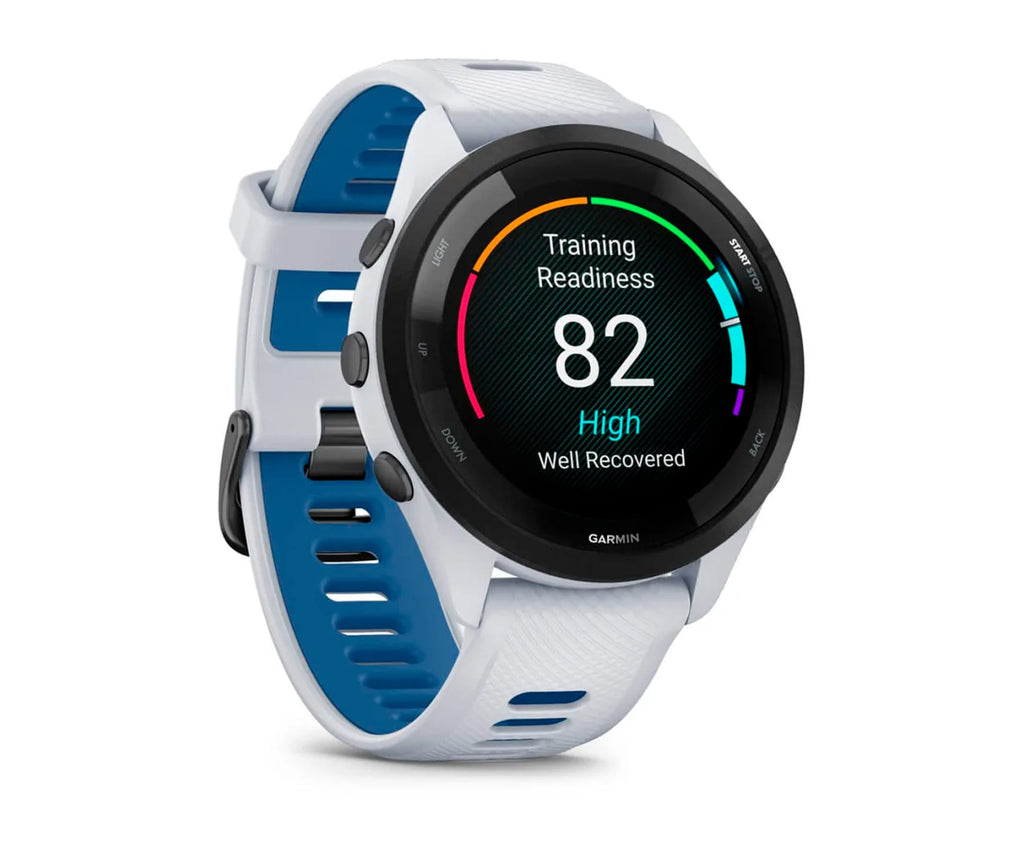 GARMIN FORERUNNER® 265 NEGRO CON CARCASA EN BLANCO Y CORREA DE SILICONA EN BLANCO/AZUL / SMARTWATCH 46MM - detalle