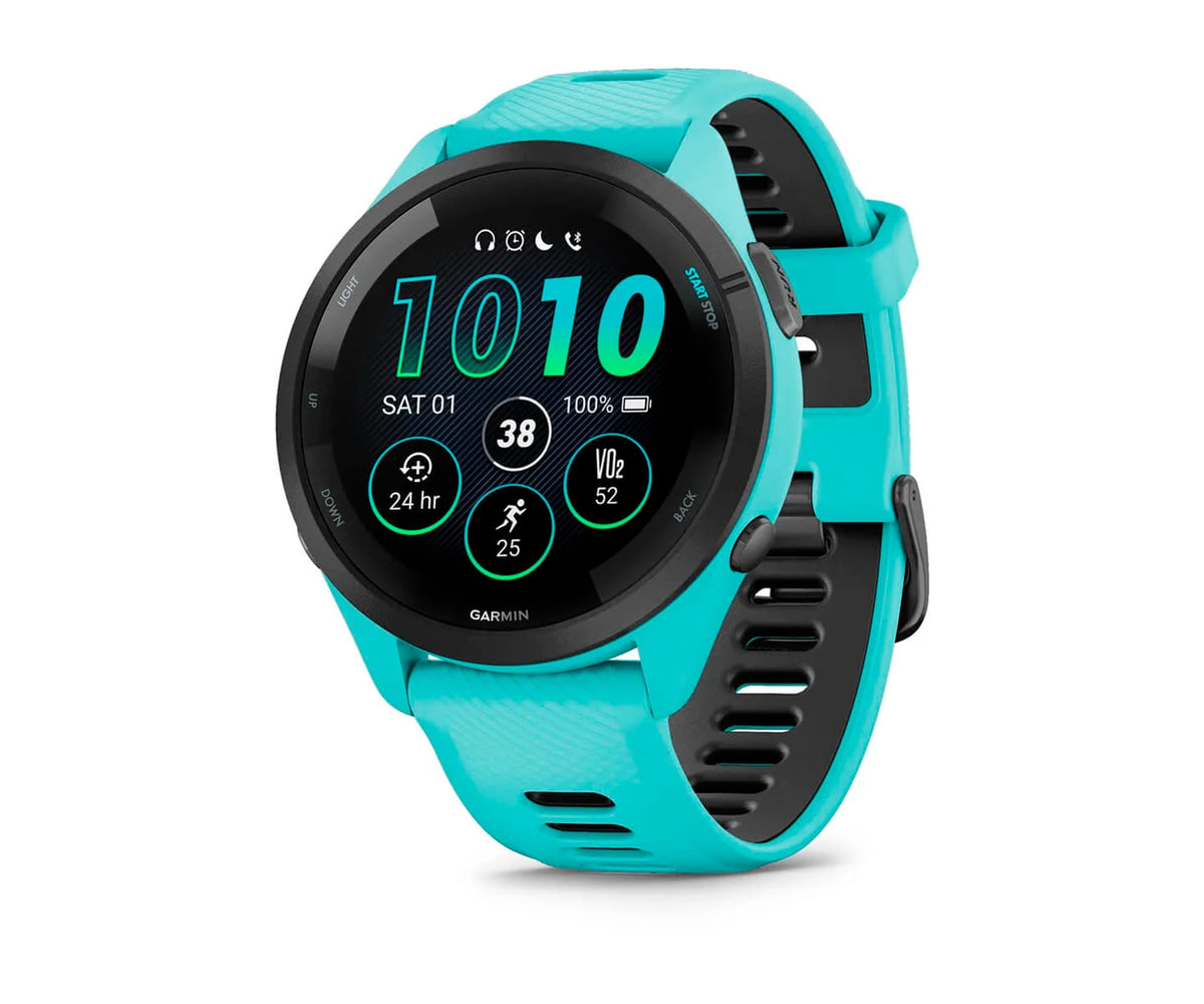 GARMIN FORERUNNER® 265 NEGRO CON CARCASA EN TURQUESA Y CORREA DE SILICONA EN TURQUESA/NEGRO / SMARTWATCH 46MM