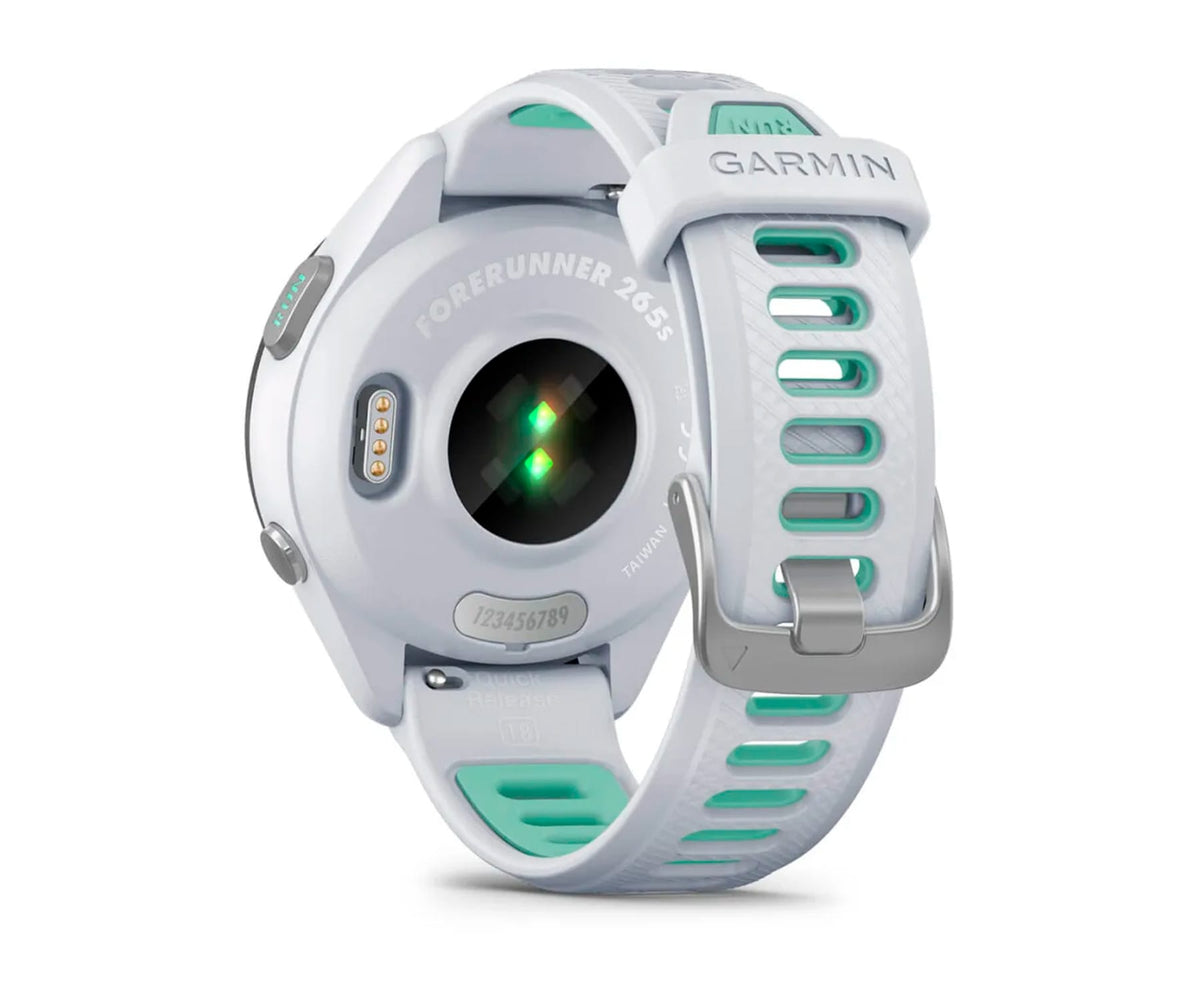 GARMIN FORERUNNER® 265S NEGRO CON CARCASA EN BLANCO Y CORREA DE SILICONA EN BLANCO/VERDE / SMARTWATCH 42MM - detalle
