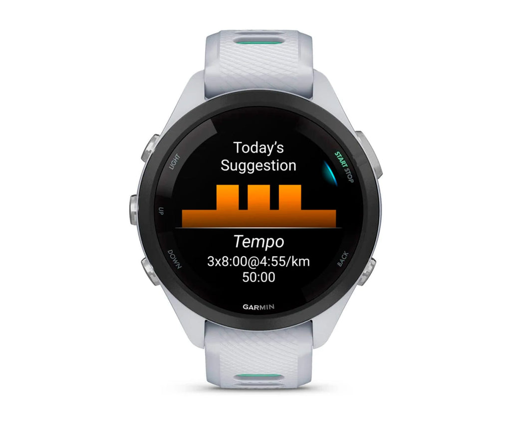 GARMIN FORERUNNER® 265S NEGRO CON CARCASA EN BLANCO Y CORREA DE SILICONA EN BLANCO/VERDE / SMARTWATCH 42MM - detalle