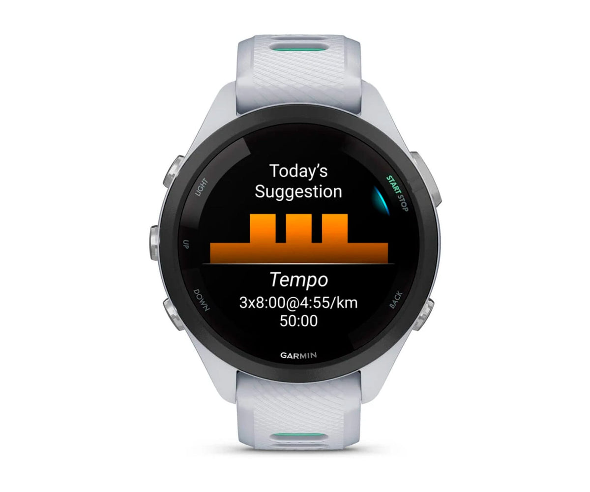 GARMIN FORERUNNER® 265S NEGRO CON CARCASA EN BLANCO Y CORREA DE SILICONA EN BLANCO/VERDE / SMARTWATCH 42MM - detalle