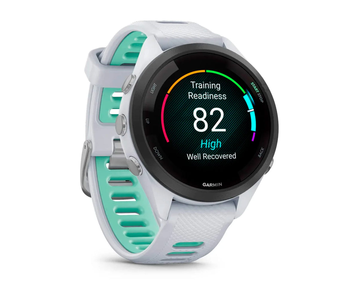 GARMIN FORERUNNER® 265S NEGRO CON CARCASA EN BLANCO Y CORREA DE SILICONA EN BLANCO/VERDE / SMARTWATCH 42MM - detalle