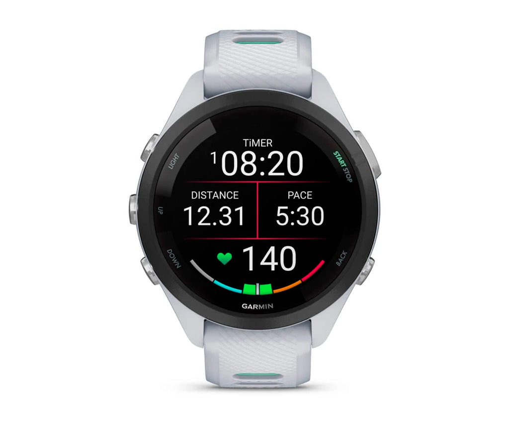 GARMIN FORERUNNER® 265S NEGRO CON CARCASA EN BLANCO Y CORREA DE SILICONA EN BLANCO/VERDE / SMARTWATCH 42MM - detalle