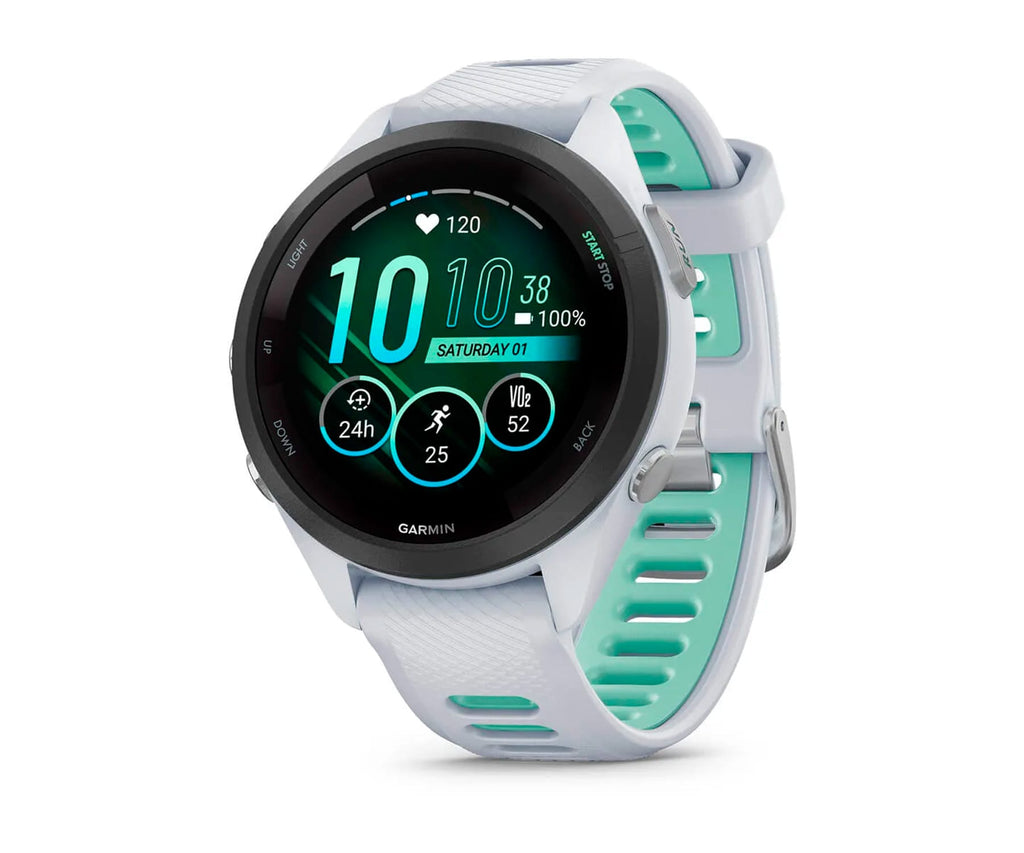 GARMIN FORERUNNER® 265S NEGRO CON CARCASA EN BLANCO Y CORREA DE SILICONA EN BLANCO/VERDE / SMARTWATCH 42MM