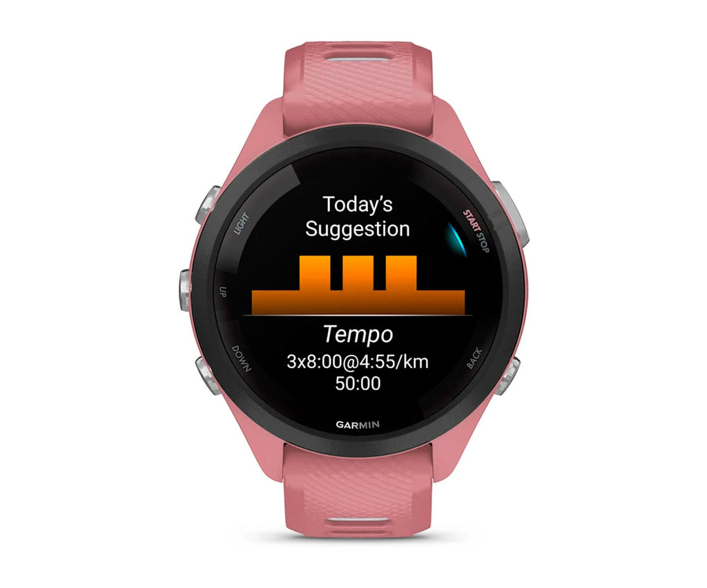 GARMIN FORERUNNER® 265S NEGRO CON CARCASA EN ROSA Y CORREA DE SILICONA EN ROSA/GRIS / SMARTWATCH 42MM - detalle