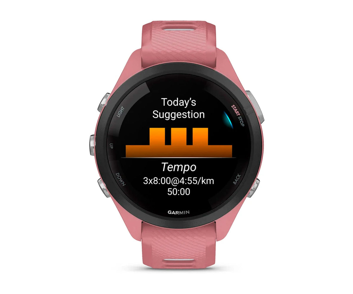 GARMIN FORERUNNER® 265S NEGRO CON CARCASA EN ROSA Y CORREA DE SILICONA EN ROSA/GRIS / SMARTWATCH 42MM - detalle