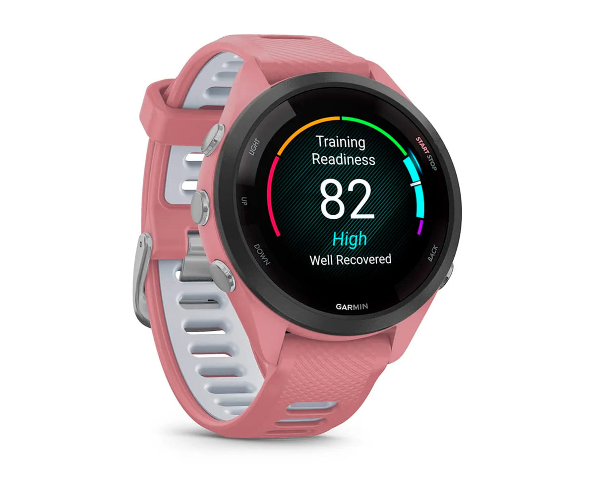 GARMIN FORERUNNER® 265S NEGRO CON CARCASA EN ROSA Y CORREA DE SILICONA EN ROSA/GRIS / SMARTWATCH 42MM - detalle