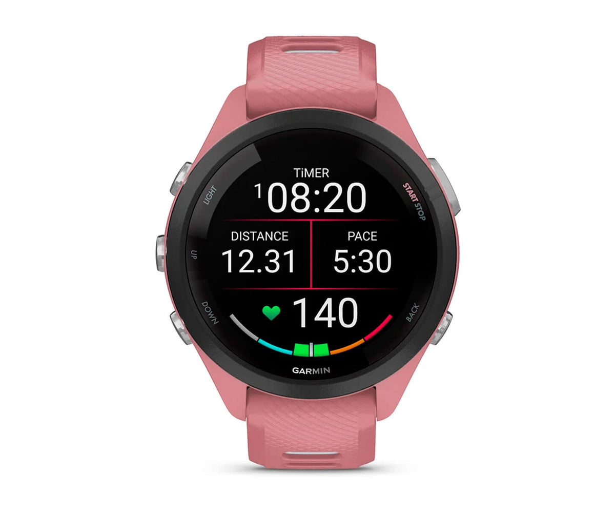GARMIN FORERUNNER® 265S NEGRO CON CARCASA EN ROSA Y CORREA DE SILICONA EN ROSA/GRIS / SMARTWATCH 42MM - detalle