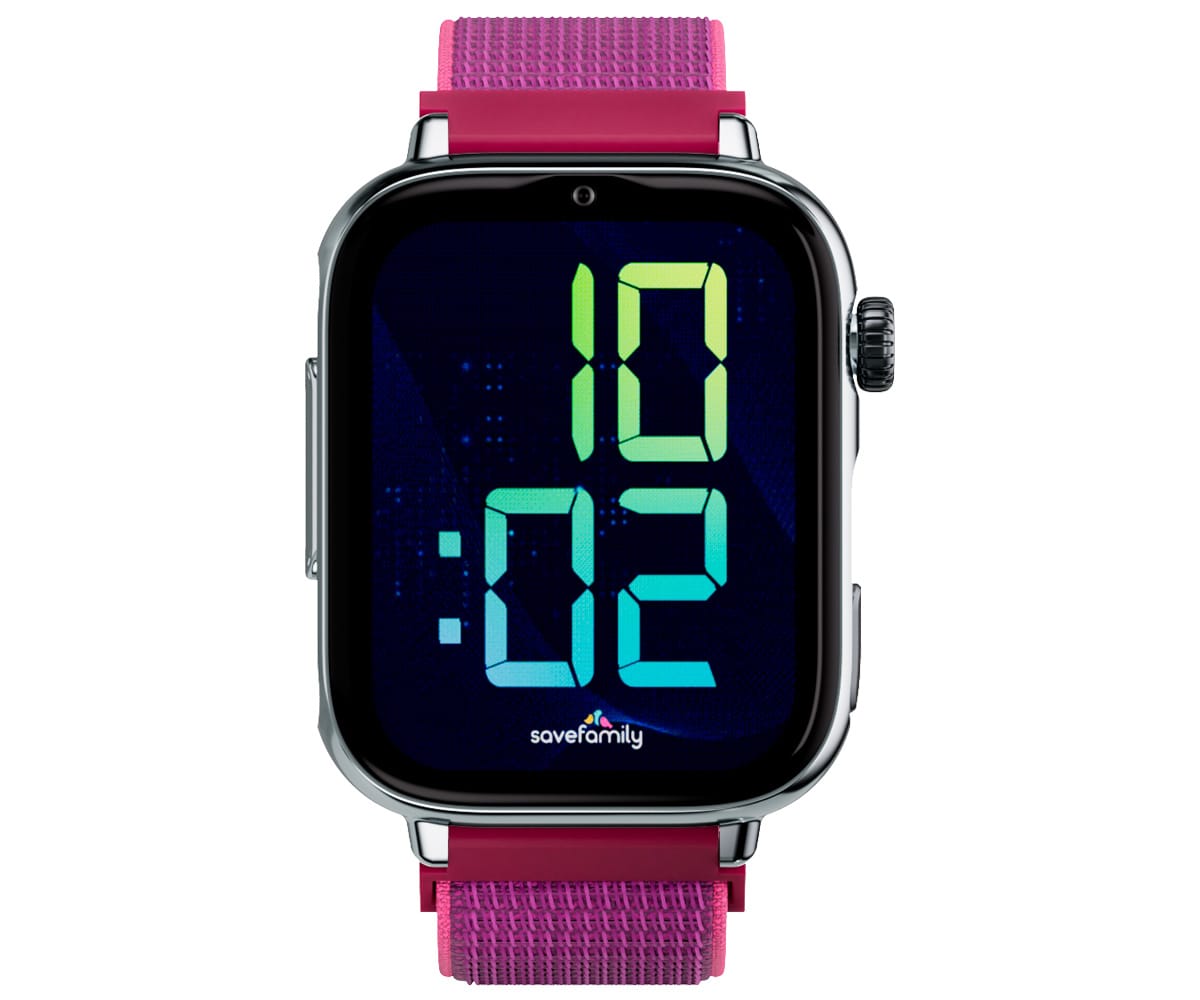SAVEFAMILY SAVEWATCH PLUS 2 JUNIOR (+8 AÑOS) PLATA CON CORREA DE TELA FRAMBUESA / SMARTWATCH 4G PARA NIÑOS - detalle