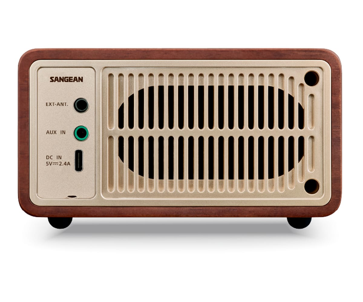 SANGEAN WR-7 PLUS NOGAL VINTAGE / RADIO CON MUEBLE DE MADERA FM / BLUETOOTH / AUX - detalle
