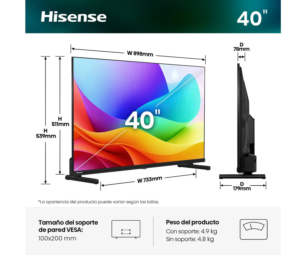 HISENSE 40A5S / TELEVISOR SMART TV 40" QLED FULL HD - detalle