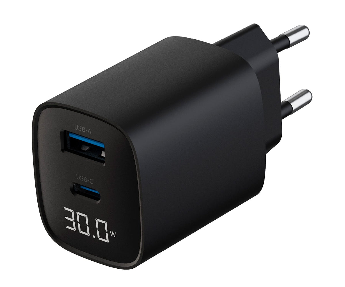ASTRUM WATZ30L NEGRO / ADAPTADOR DE CORRIENTE CON PANTALLA LED INTEGRADA / 20W / USB-A + USB-C / PD GAN - detalle