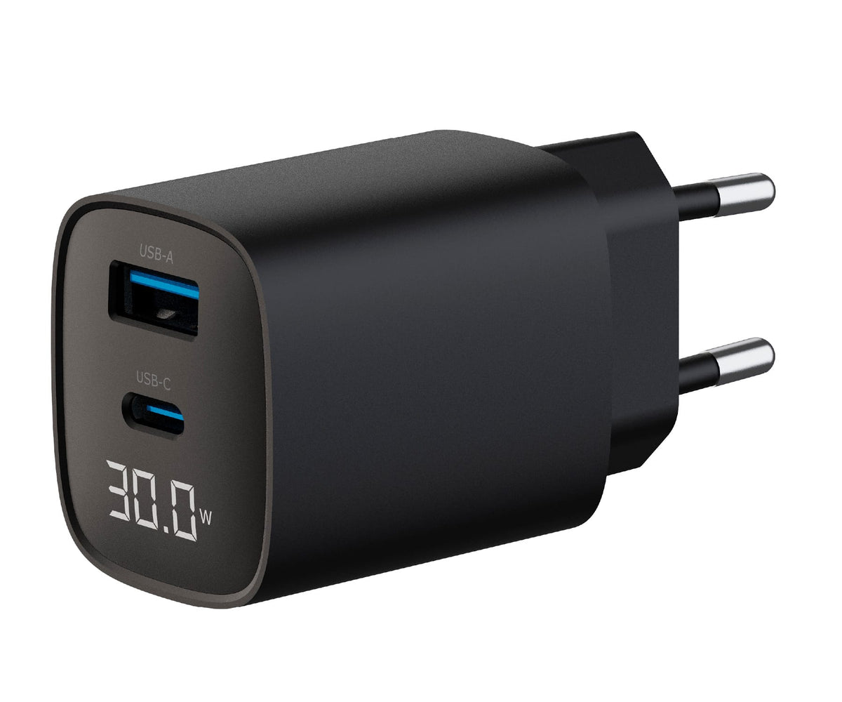 ASTRUM WATZ30L NEGRO / ADAPTADOR DE CORRIENTE CON PANTALLA LED INTEGRADA / 20W / USB-A + USB-C / PD GAN - detalle