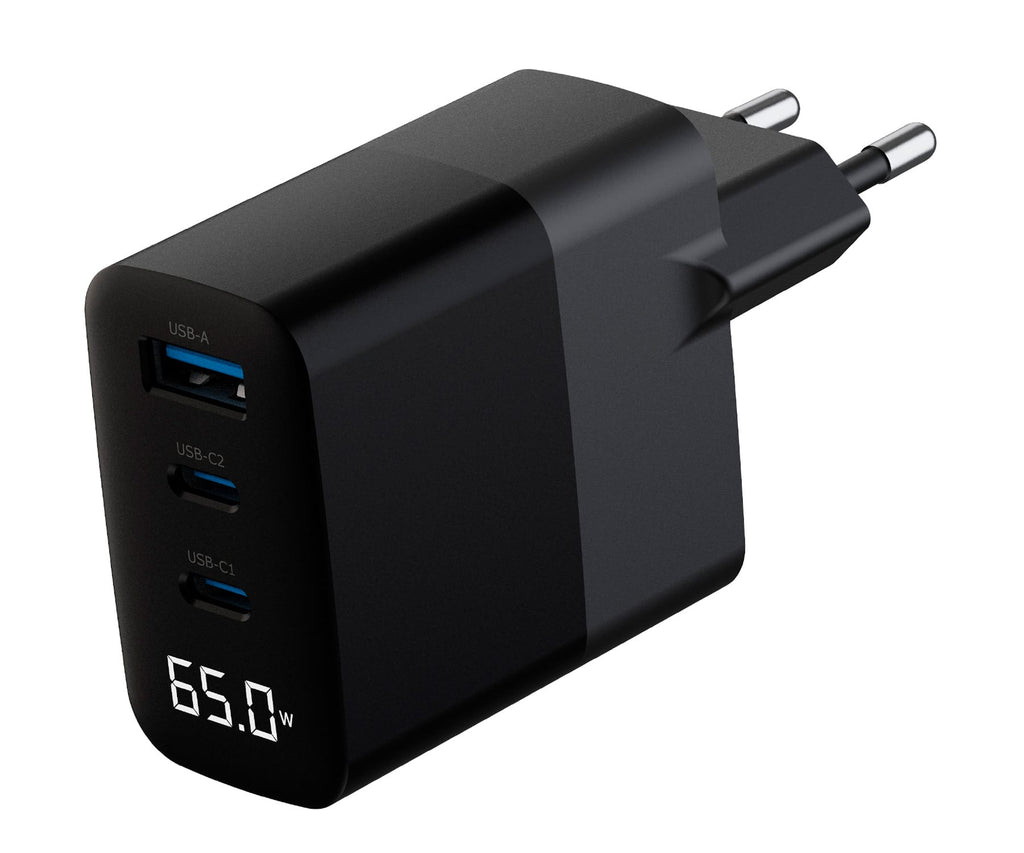 ASTRUM WATZ 65G NEGRO / ADAPTADOR DE CORRIENTE CON PANTALLA LED INTEGRADA / 65W / 1 PUERTO USB-A Y 2 PUERTOS USB-C - detalle