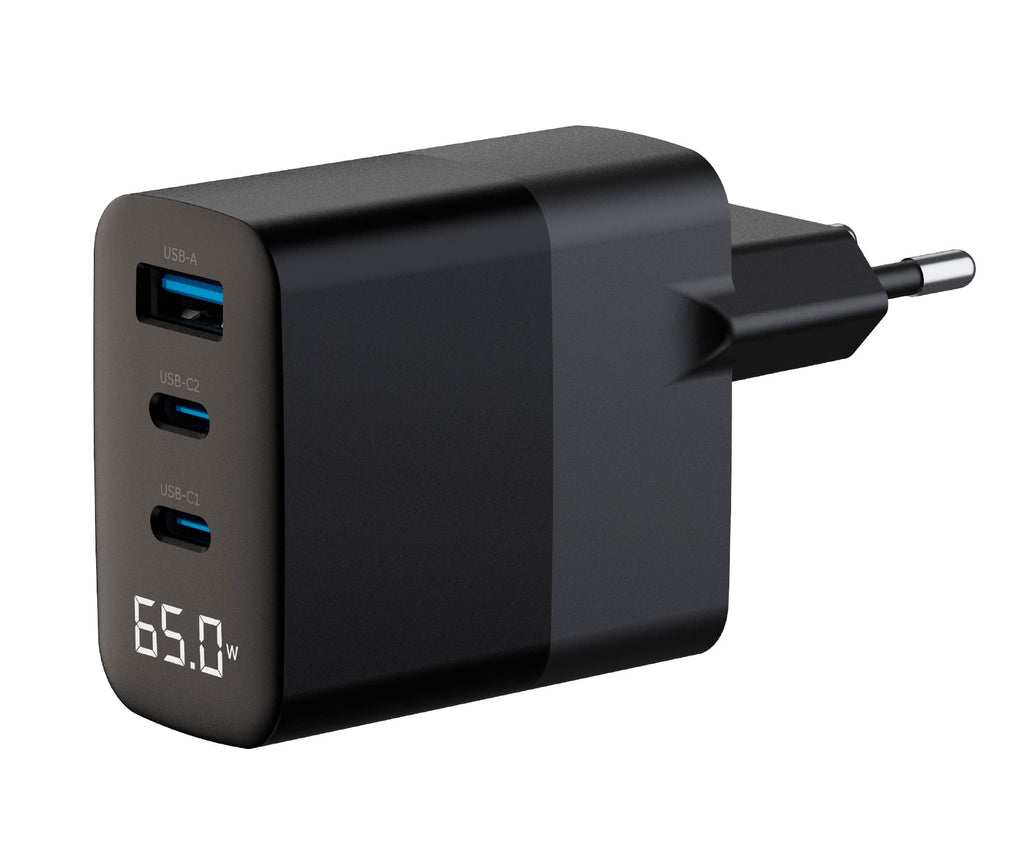 ASTRUM WATZ 65G NEGRO / ADAPTADOR DE CORRIENTE CON PANTALLA LED INTEGRADA / 65W / 1 PUERTO USB-A Y 2 PUERTOS USB-C - detalle