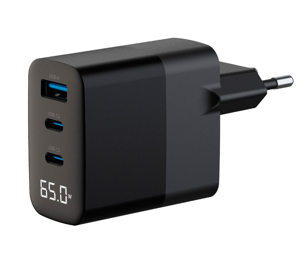 ASTRUM WATZ 65G NEGRO / ADAPTADOR DE CORRIENTE CON PANTALLA LED INTEGRADA / 65W / 1 PUERTO USB-A Y 2 PUERTOS USB-C - detalle