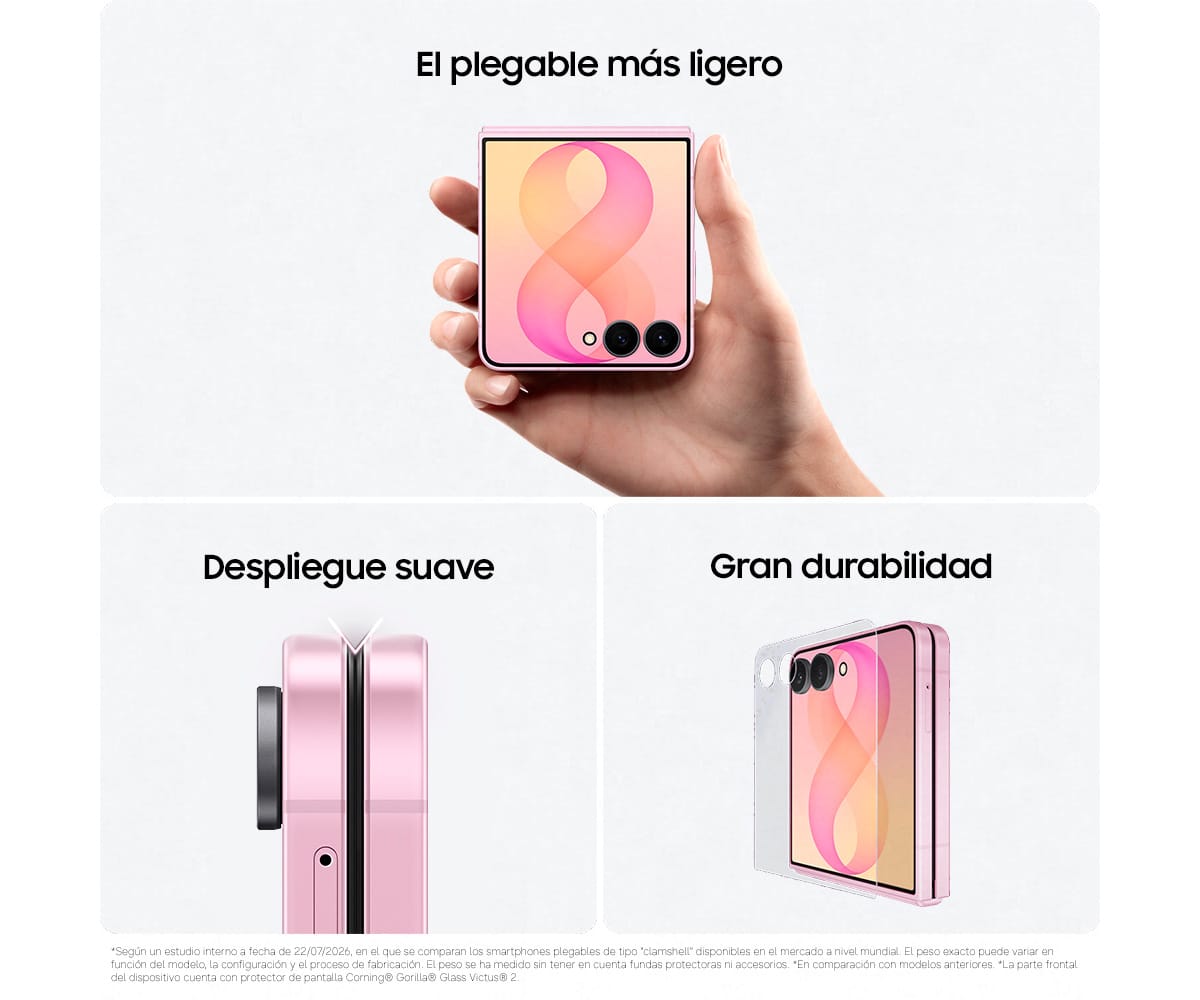 SAMSUNG GALAXY Z FLIP8 5G ROSA / 12 + 256 GB / 6.9'' DYNAMIC AMOLED 2X 120HZ FHD+ - detalle