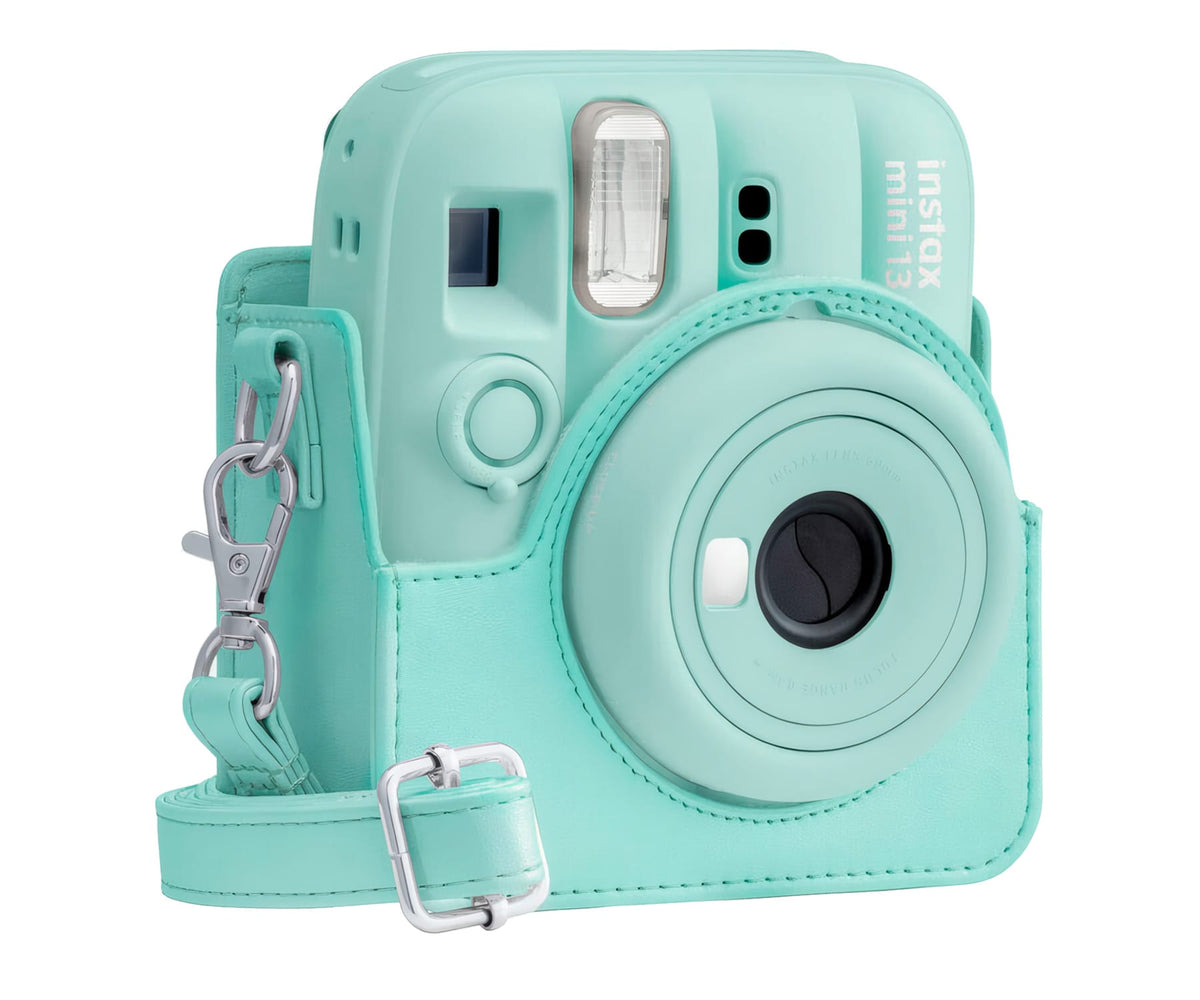 FUJIFILM FUNDA INSTAX MINI 13 LAGOON GREEN / FUNDA DE CÁMARA CON CORREA AJUSTABLE - detalle
