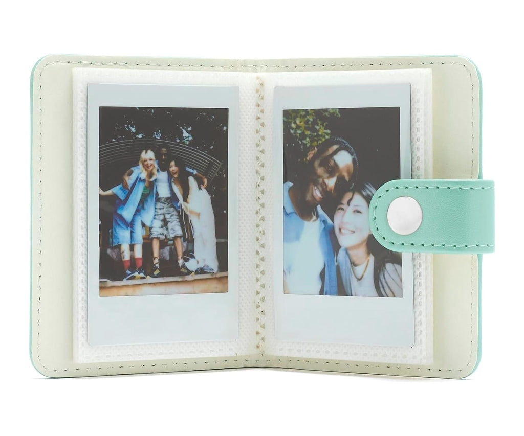 FUJIFILM INSTAX MINI 13 ACCESORIOS KIT LAGOON GREEN / FUNDA ORIGINAL + MINI ÁLBUM + CLIPS PARA SUJETAR FOTOS - detalle