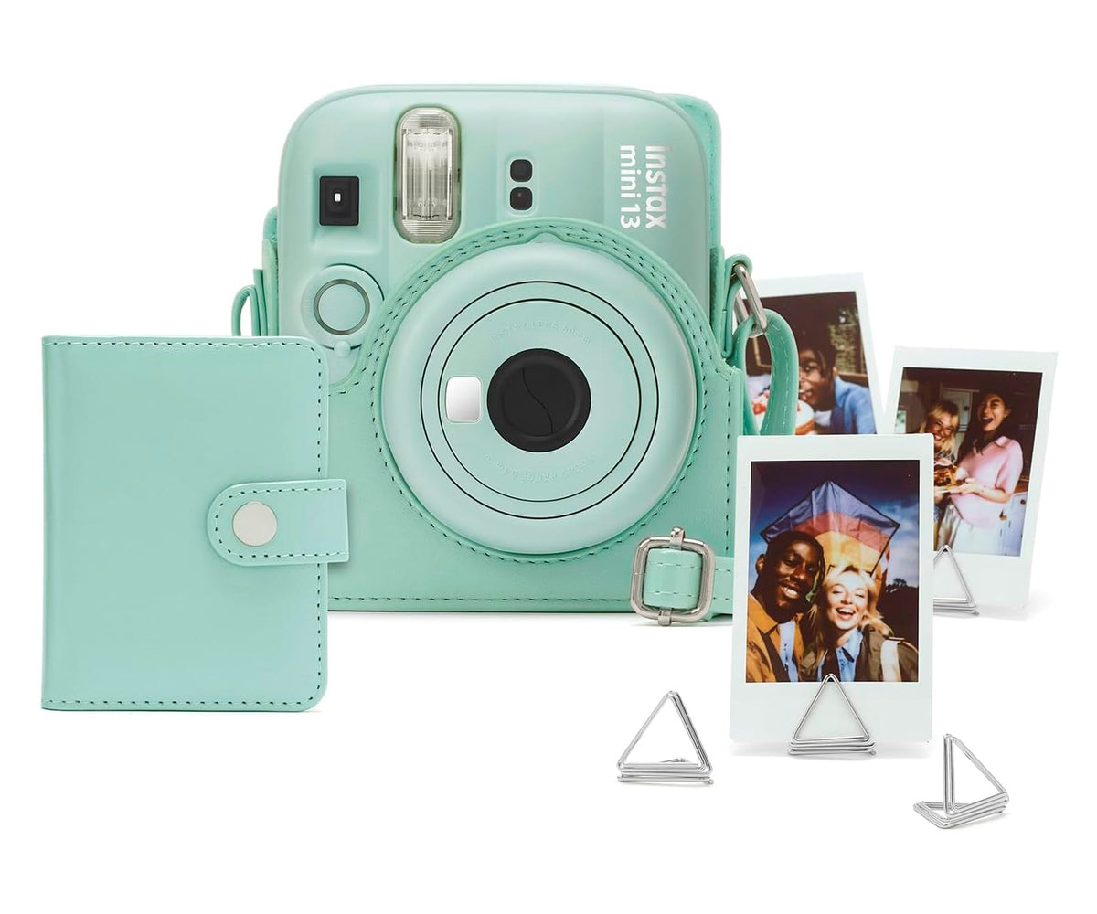 FUJIFILM INSTAX MINI 13 ACCESORIOS KIT LAGOON GREEN / FUNDA ORIGINAL + MINI ÁLBUM + CLIPS PARA SUJETAR FOTOS