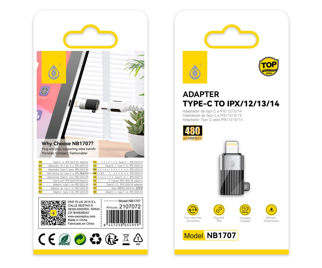 JC NB1707 NEGRO / ADAPTADOR USB TIPO-C A IPHONE 5-14 - detalle