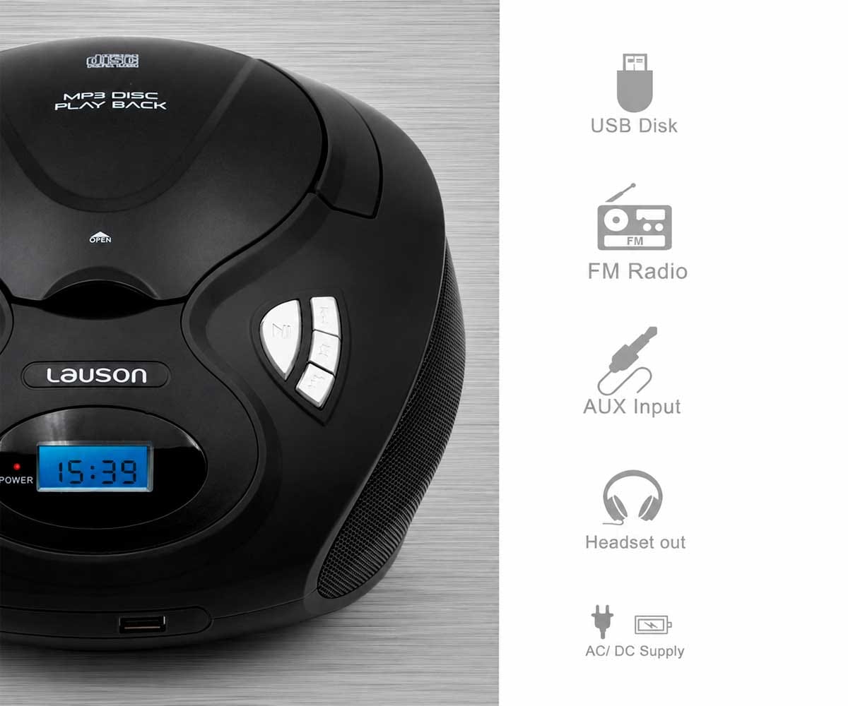 LAUSON CP735 NEGRO / REPRODUCTOR RADIO CD CON ALTAVOCES INCORPORADOS - detalle