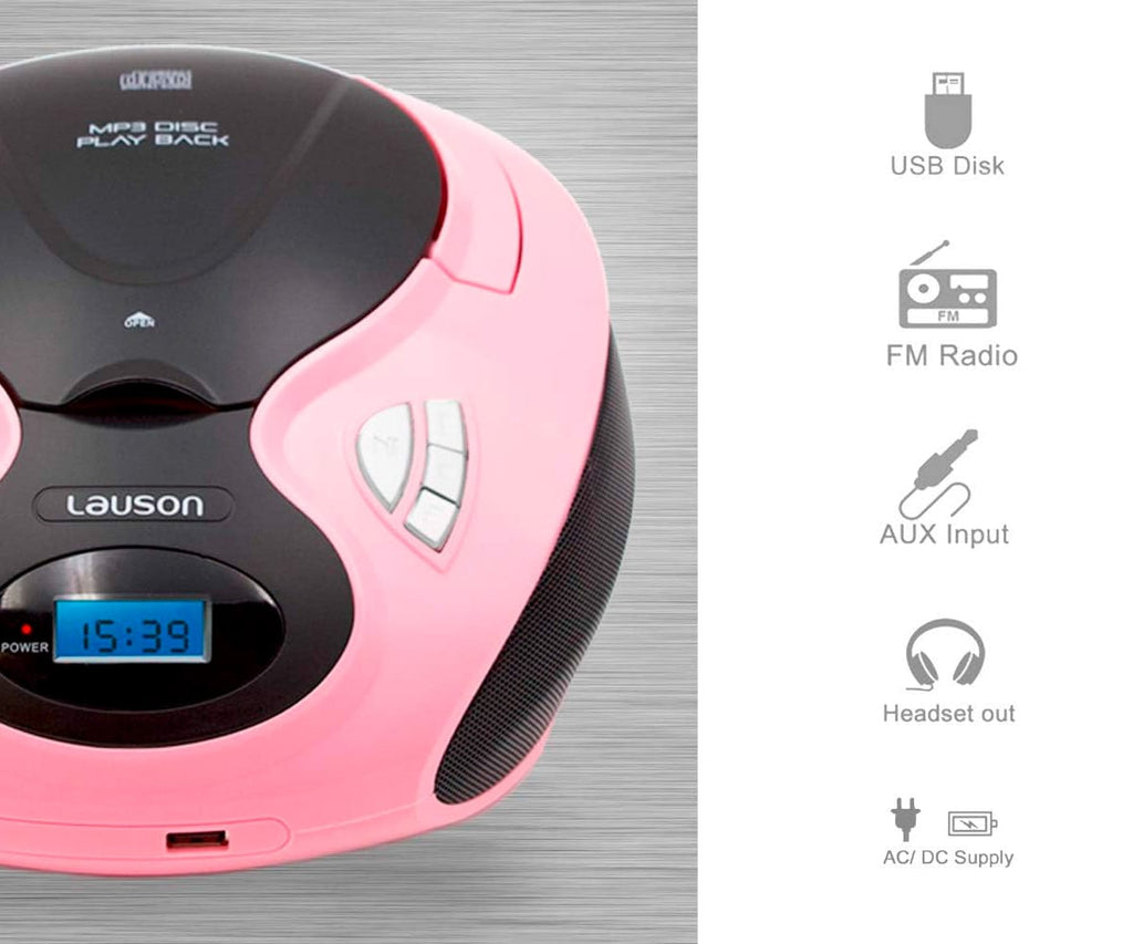 LAUSON CP738 ROSA / REPRODUCTOR RADIO CD CON ALTAVOCES INCORPORADOS - detalle
