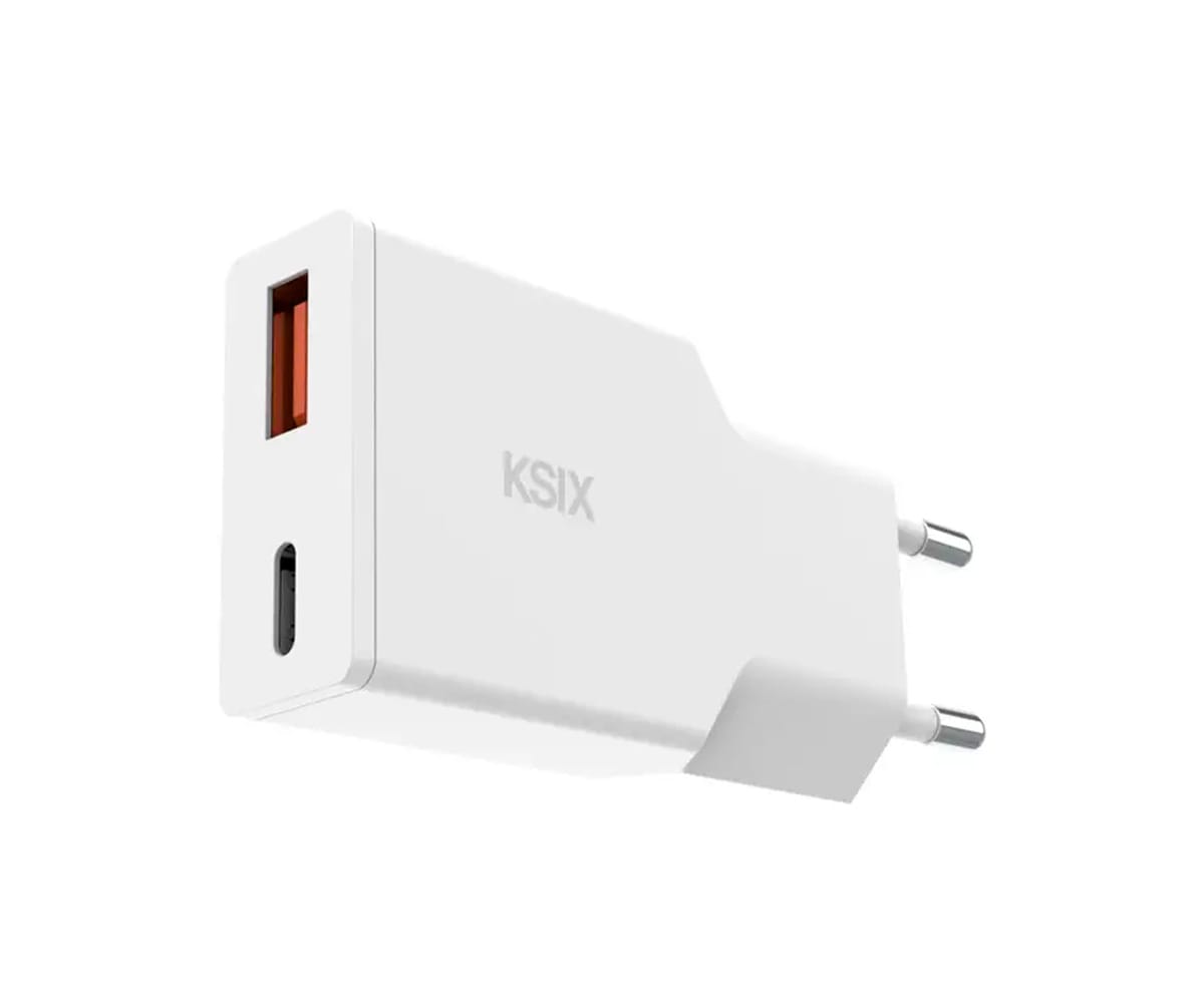 KSIX BCD20WC01 BLANCO / CARGADOR DE RED ELÉCTRICA 20W / GAN / POWER DELIVERY + PPS / USB-C + USB-A