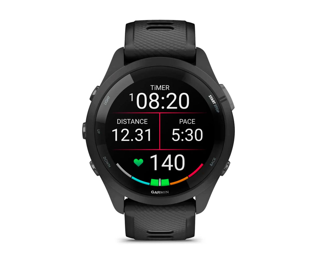 GARMIN FORERUNNER® 265 NEGRO CON CARCASA EN NEGRO Y CORREA DE SILICONA EN NEGRO/GRIS / SMARTWATCH 46MM - detalle