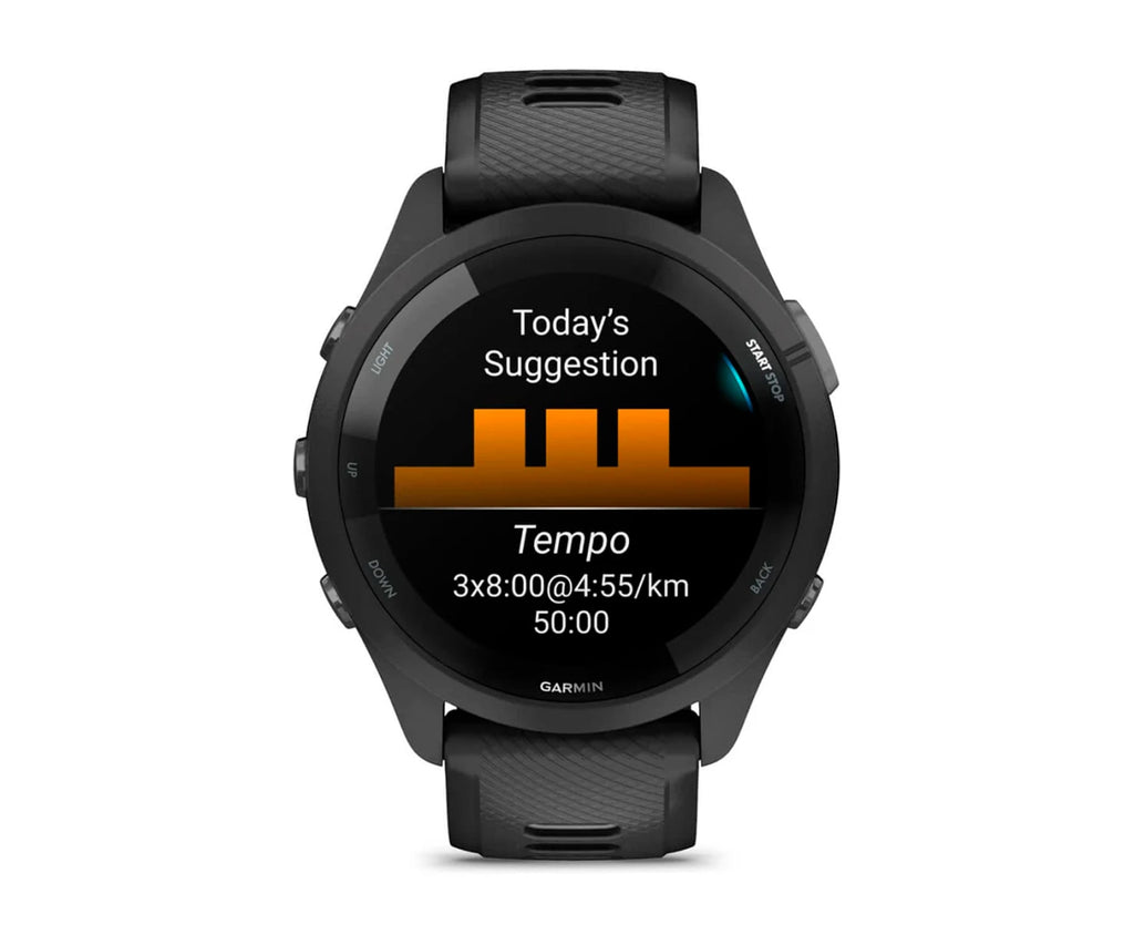 GARMIN FORERUNNER® 265 NEGRO CON CARCASA EN NEGRO Y CORREA DE SILICONA EN NEGRO/GRIS / SMARTWATCH 46MM - detalle