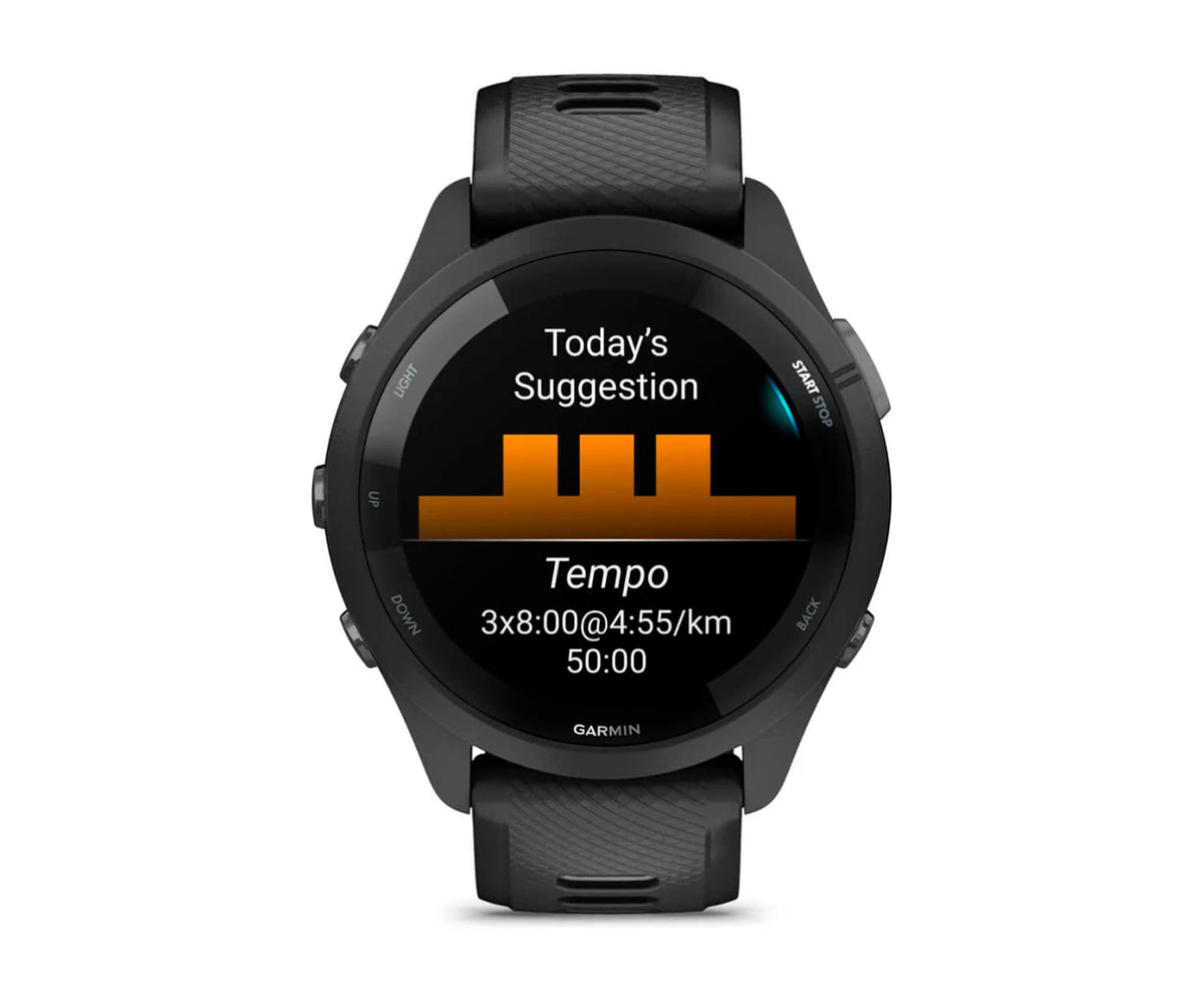 GARMIN FORERUNNER® 265 NEGRO CON CARCASA EN NEGRO Y CORREA DE SILICONA EN NEGRO/GRIS / SMARTWATCH 46MM - detalle