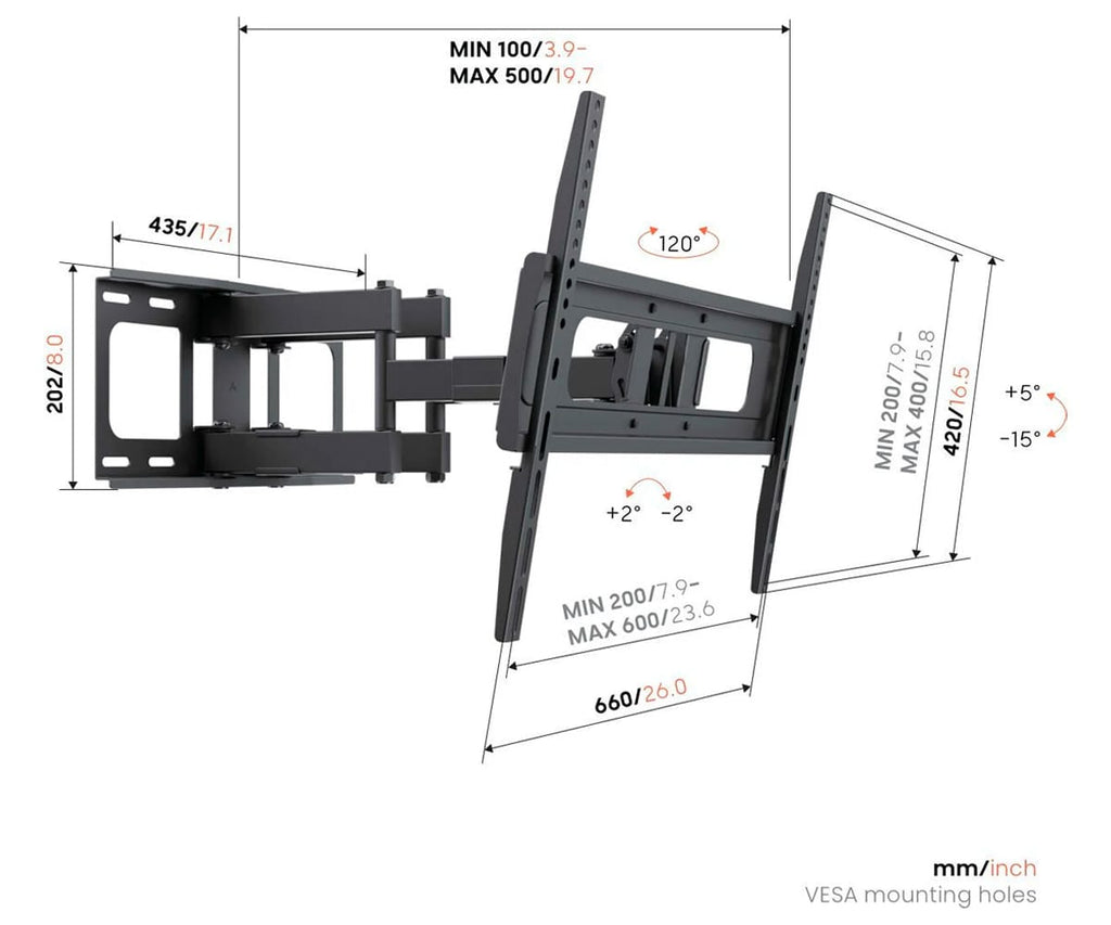 VOGEL'S UP 6053 NEGRO / SOPORTE DE PARED GIRATORIO PARA TV DE 40" A 80" - detalle