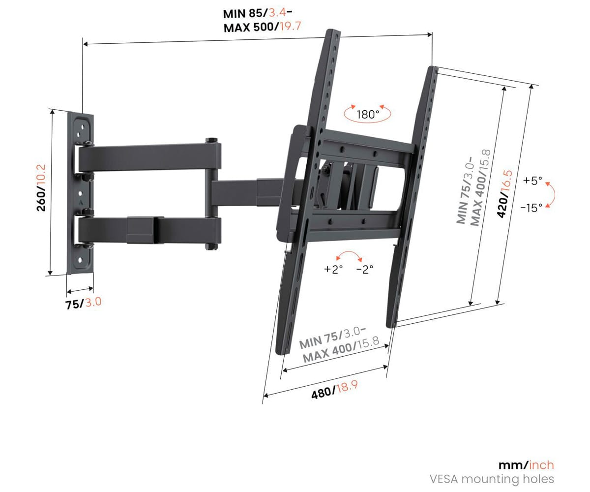 VOGEL'S UP 4043 NEGRO / SOPORTE DE PARED GIRATORIO PARA TV DE 32" A 65" - detalle