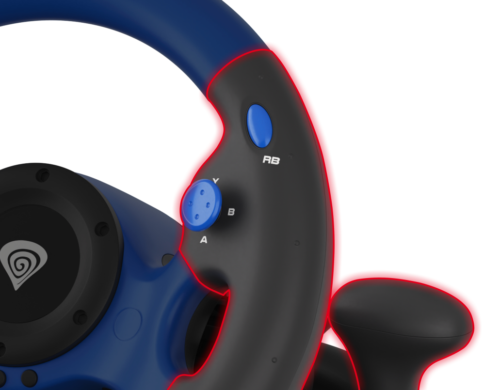 GENESIS Seaborg 350 Negro. Azul USB Volante + Pedales Nintendo Switch. PC. PlayStation 4. Playstation 3. Xbox 360. Xbox One. Xbox Series S. Xbox Series X - detalle