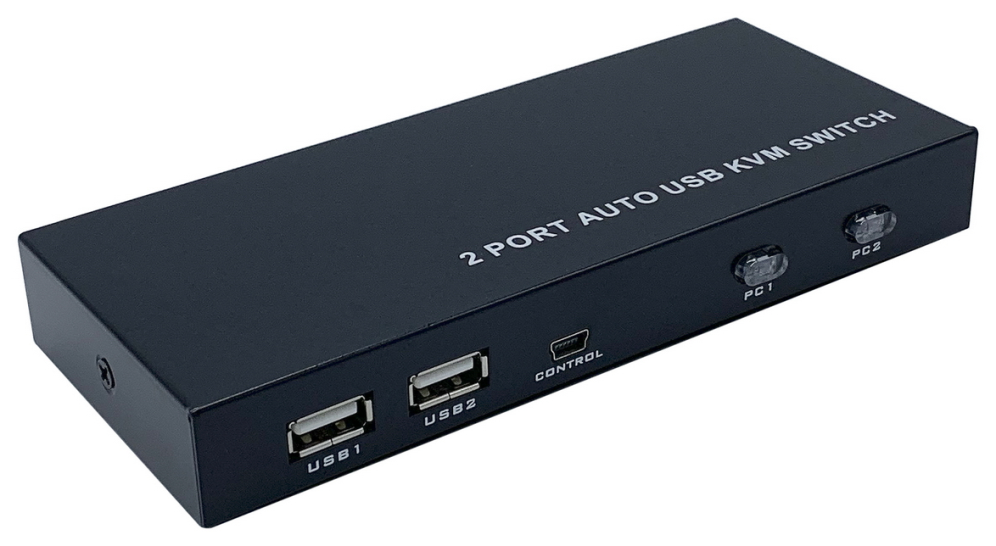 AISENS Conmutador KVM HDMI 4K@60HZ USB 1U-2PC con fuente alimentación. Negro - detalle