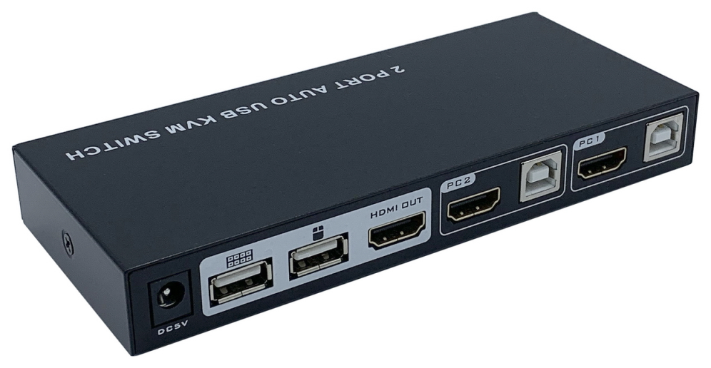 AISENS Conmutador KVM HDMI 4K@60HZ USB 1U-2PC con fuente alimentación. Negro - detalle
