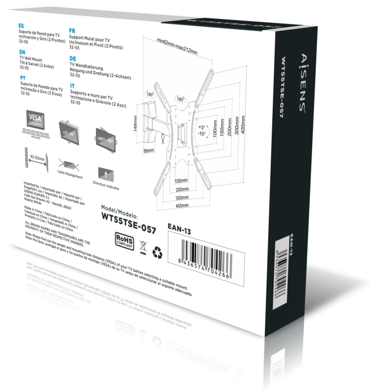 AISENS Soporte ECO giratorio. inclinable para monitor/TV 30kg (2 Pivotes) de 32-55. Negro - detalle