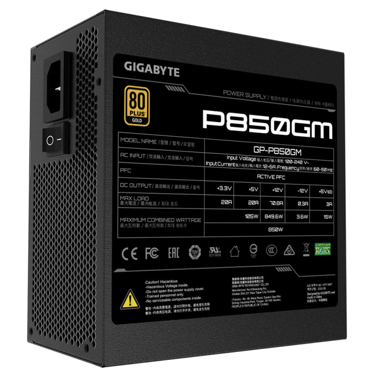 GIGABYTE P850GM unidad de fuente de alimentación 850 W 20+4 pin ATX ATX Negro