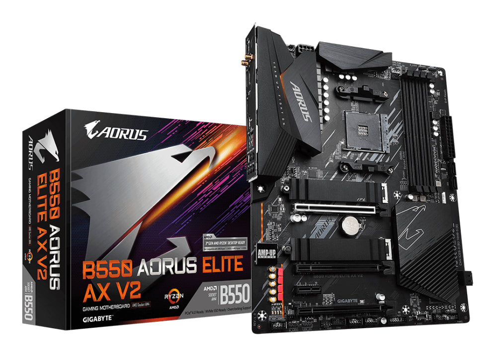 GIGABYTE B550 AORUS ELITE AX V2 Placa base - Procesadores AMD Ryzen 5000. VRM de 12+2 fases. hasta 4733 MHz DDR4. 1xPCIe 4.0 + 1xPCIe 3.0 M.2. Wi-Fi 6E. LAN 2.5GbE. USB 3.2 Gen 2