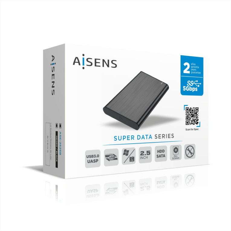 Carcasa externa AISENS de 2,5" ASE-2525B, SATA de 9,5 mm a USB 3.0/USB3.1 Xen. 1., negra