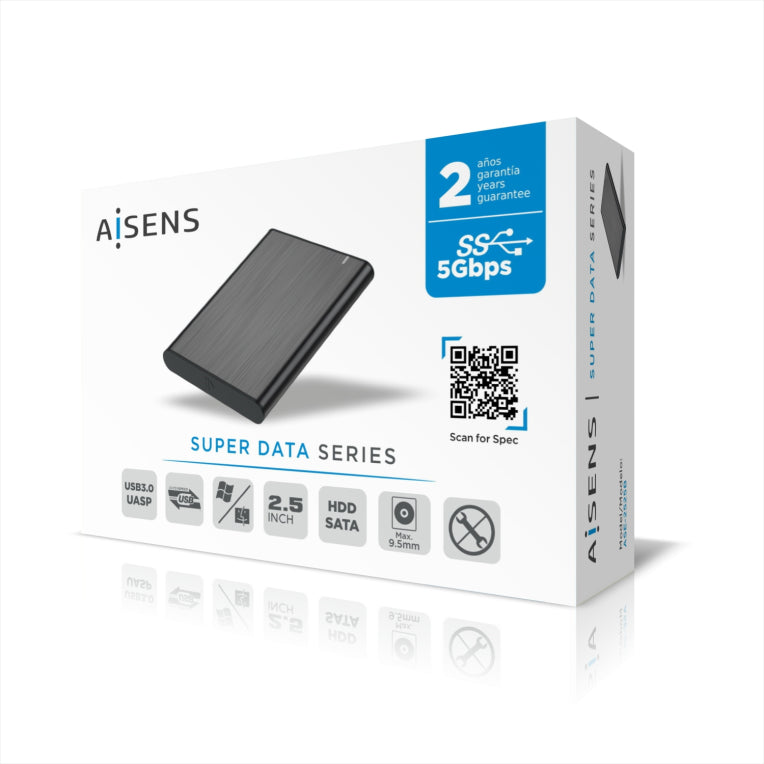 Carcasa externa AISENS de 2,5" ASE-2525B, SATA de 9,5 mm a USB 3.0/USB3.1 Xen. 1., negra