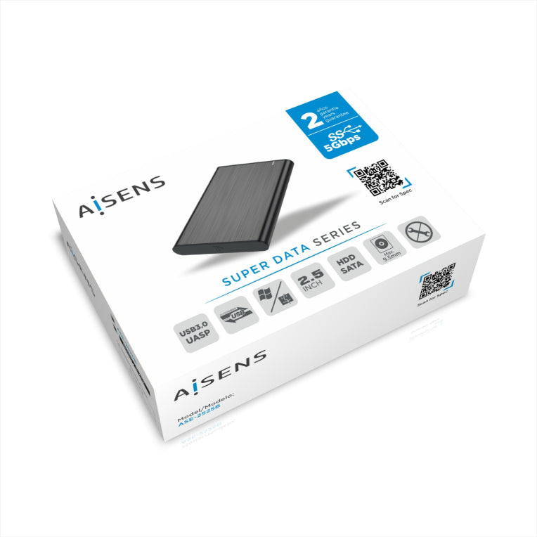 Carcasa externa AISENS de 2,5" ASE-2525B, SATA de 9,5 mm a USB 3.0/USB3.1 Xen. 1., negra