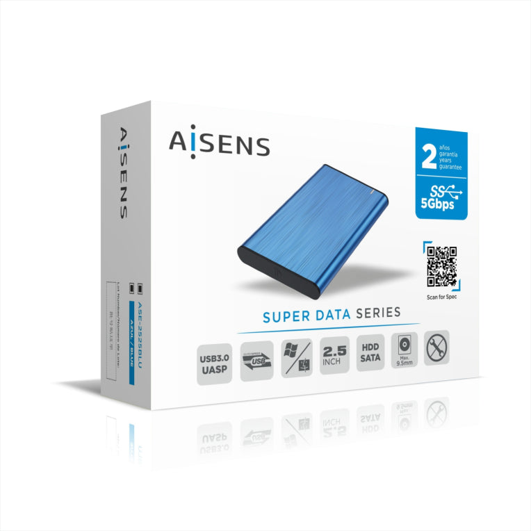 Carcasa externa AISENS de 2,5" ASE-2525BLU, SATA de 9,5 mm a USB 3,0/USB 3,1 Xen. 1. Azul