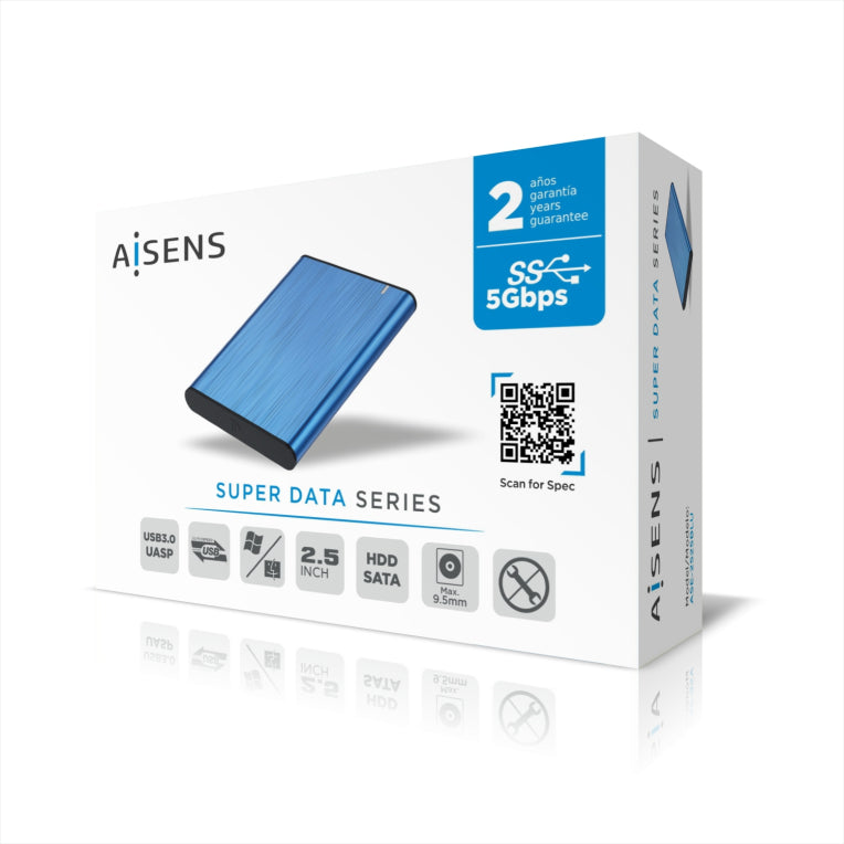 Carcasa externa AISENS de 2,5" ASE-2525BLU, SATA de 9,5 mm a USB 3,0/USB 3,1 Xen. 1. Azul