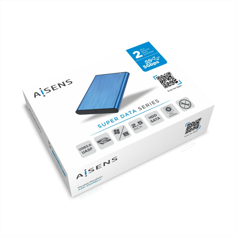 Carcasa externa AISENS de 2,5" ASE-2525BLU, SATA de 9,5 mm a USB 3,0/USB 3,1 Xen. 1. Azul