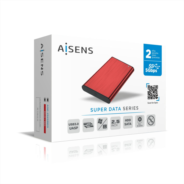 Carcasa externa AISENS de 2,5" ASE-2525RED SATA de 9,5 mm a USB 3.0/USB3.1 Xen. 1. vermella