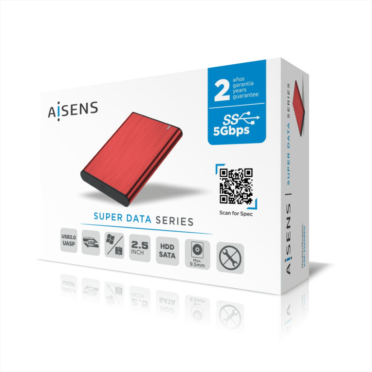 Carcasa externa AISENS de 2,5" ASE-2525RED SATA de 9,5 mm a USB 3.0/USB3.1 Xen. 1. vermella