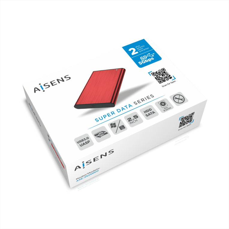 Carcasa externa AISENS de 2,5" ASE-2525RED SATA de 9,5 mm a USB 3.0/USB3.1 Xen. 1. vermella
