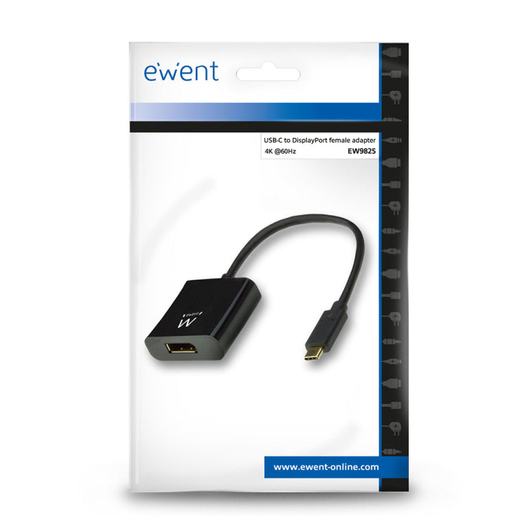 Ewent EW9825 adaptador de cable de vídeo 0.15 m USB Tipus C DisplayPort Negre